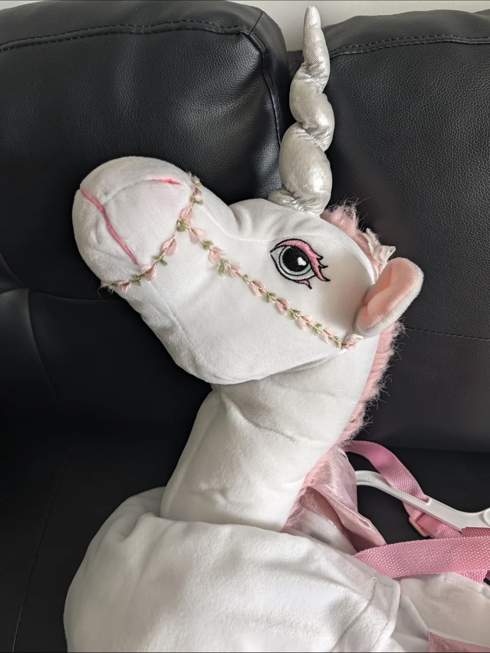 Pink Plush Unicorn Ride-On Costume Backpack for Kids